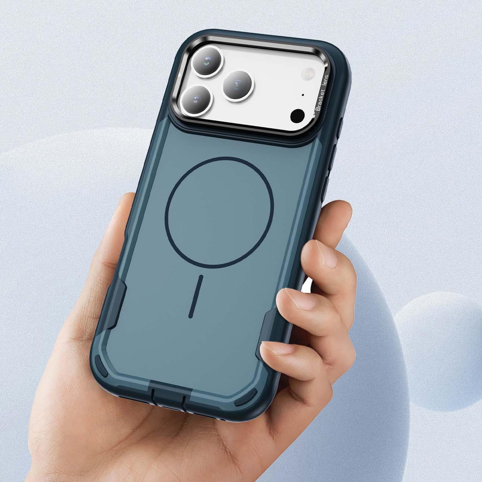 Magnetisch Hülle für iPhone 17 Pro Max/17 Pro/17 Air/17, Dünne Gefrostet rutschfeste Schutzhülle mit Metall Objektiv Ständer Handyhülle,Schwarz,17