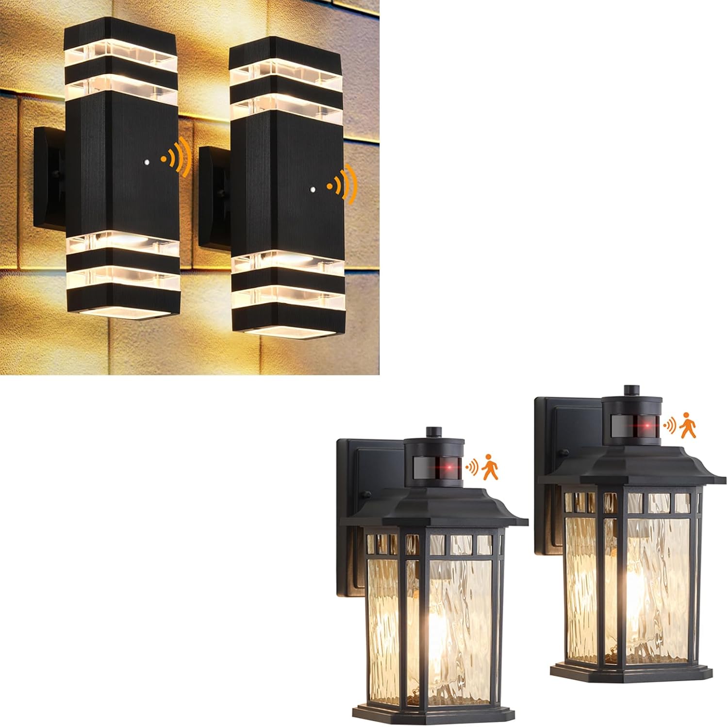 DASTOR 2 Pack Dusk to Dawn Outdoor Lights + 2 Pack Motion Sensor