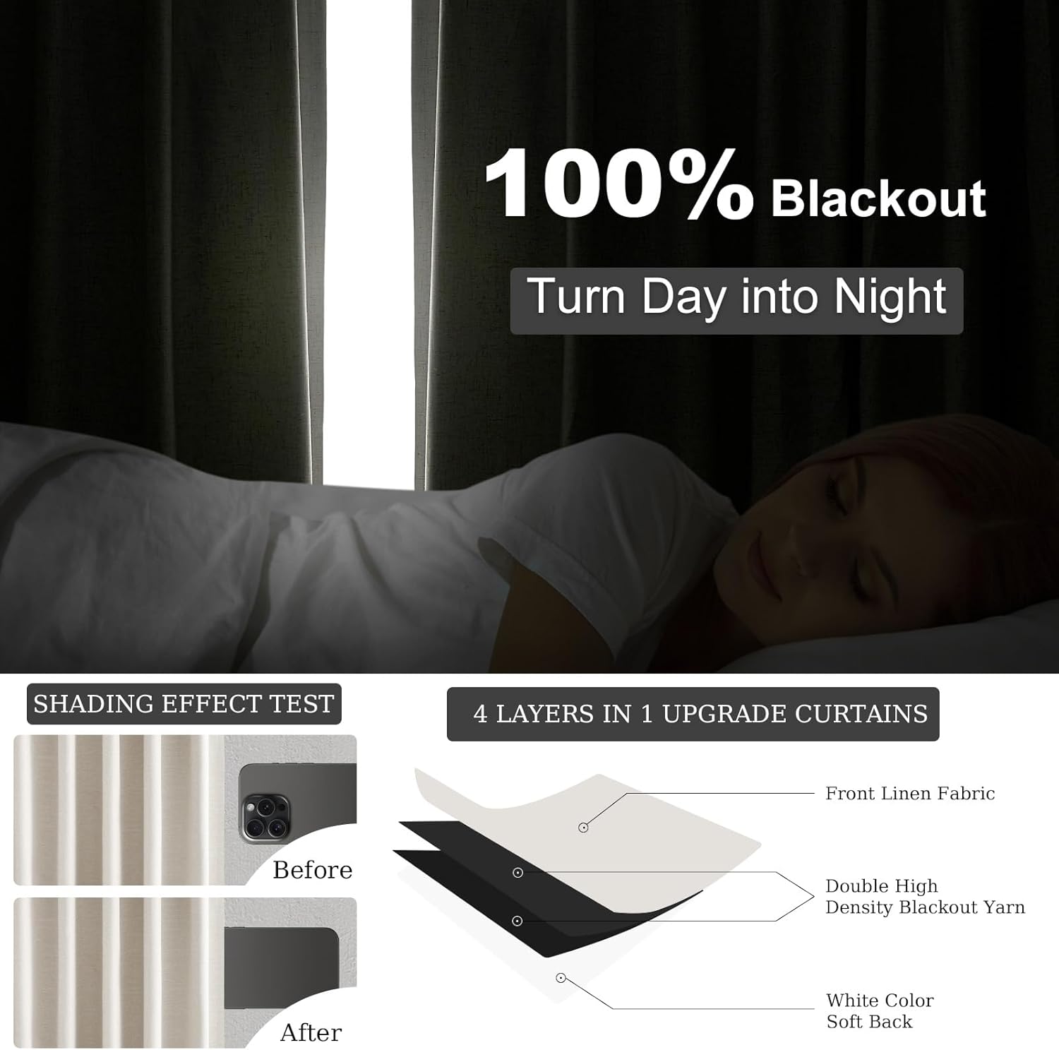 Topfinel Linen Blackout Curtains 96 Inch Long, Boho Farmhouse Ivory Birch Viral Drapes Pinch Pleated Curtains with Hooks for Living Room, Neutral 8 FT Back Tab Bedroom Curtains 52" X 96" 2 Panels - Image 6