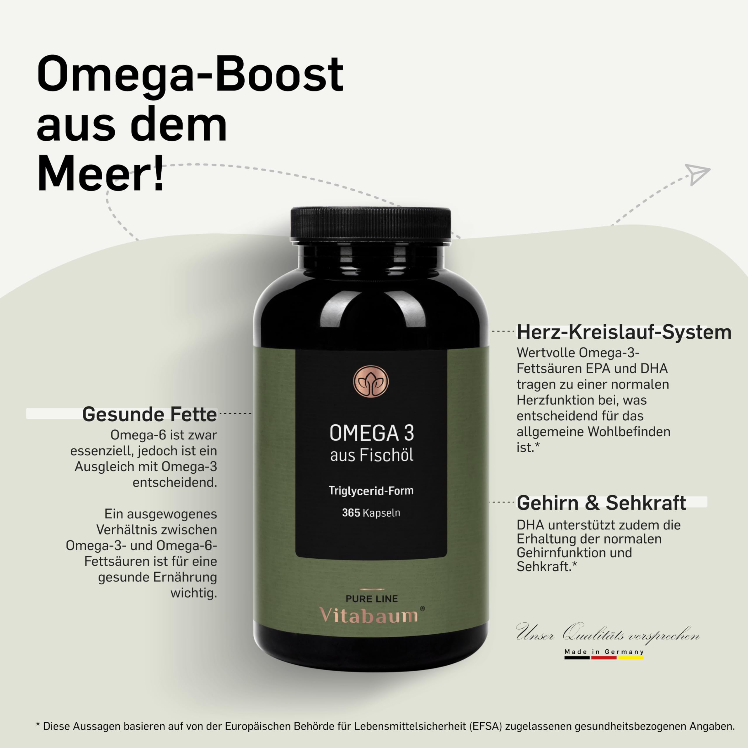 Omega 3 Kapseln - 2000mg Fischöl pro Tagesdosis - 365 Kapseln - mit EPA und DHA in Triglycerid-Form - Hohe Bioverfügbarkeit - Glutenfrei, Laktosefrei - 6 Monats Vorrat