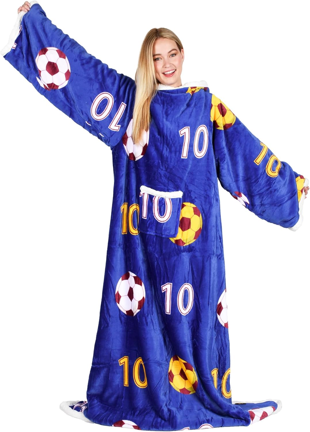 Catalonia Soccer Football Wearable Blanket with Sleeves Arms, Funny Gifts for Men, Soccer Gifts for Kids Boys Girls, Large Soft Flannel Fluffy Snuggly Blanket, Valentine's Day Gift for Him - Image 6