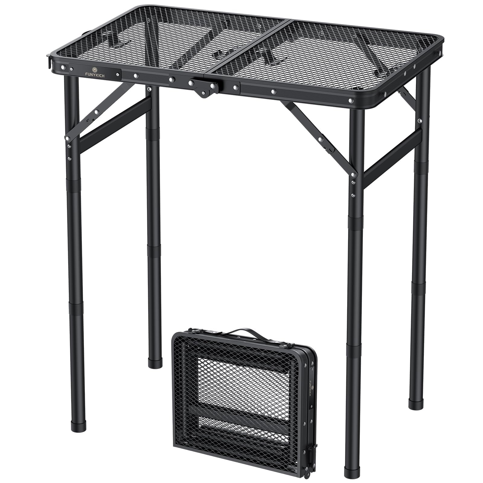 Mesa plegable para exteriores, mesas de campamento portátiles de 3 alturas ajustables, mesa de aluminio de metal ligero para exteriores con mango portátil para campamento, picnic, barbacoa, 8