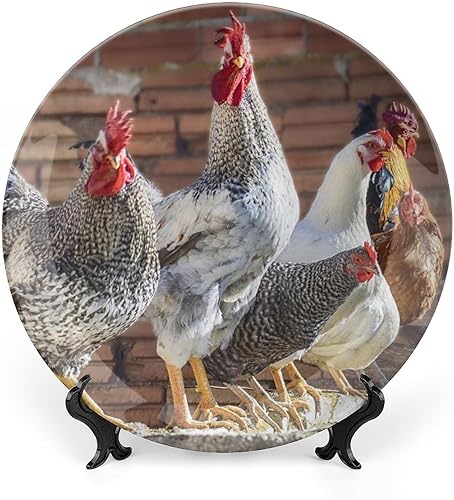 Miniatura 1 de Plato decorativo para exhibición, gallinas de granja, pájaros, plato de gallinero, platos de postre de cerámica, platos conmemorativos con soporte,