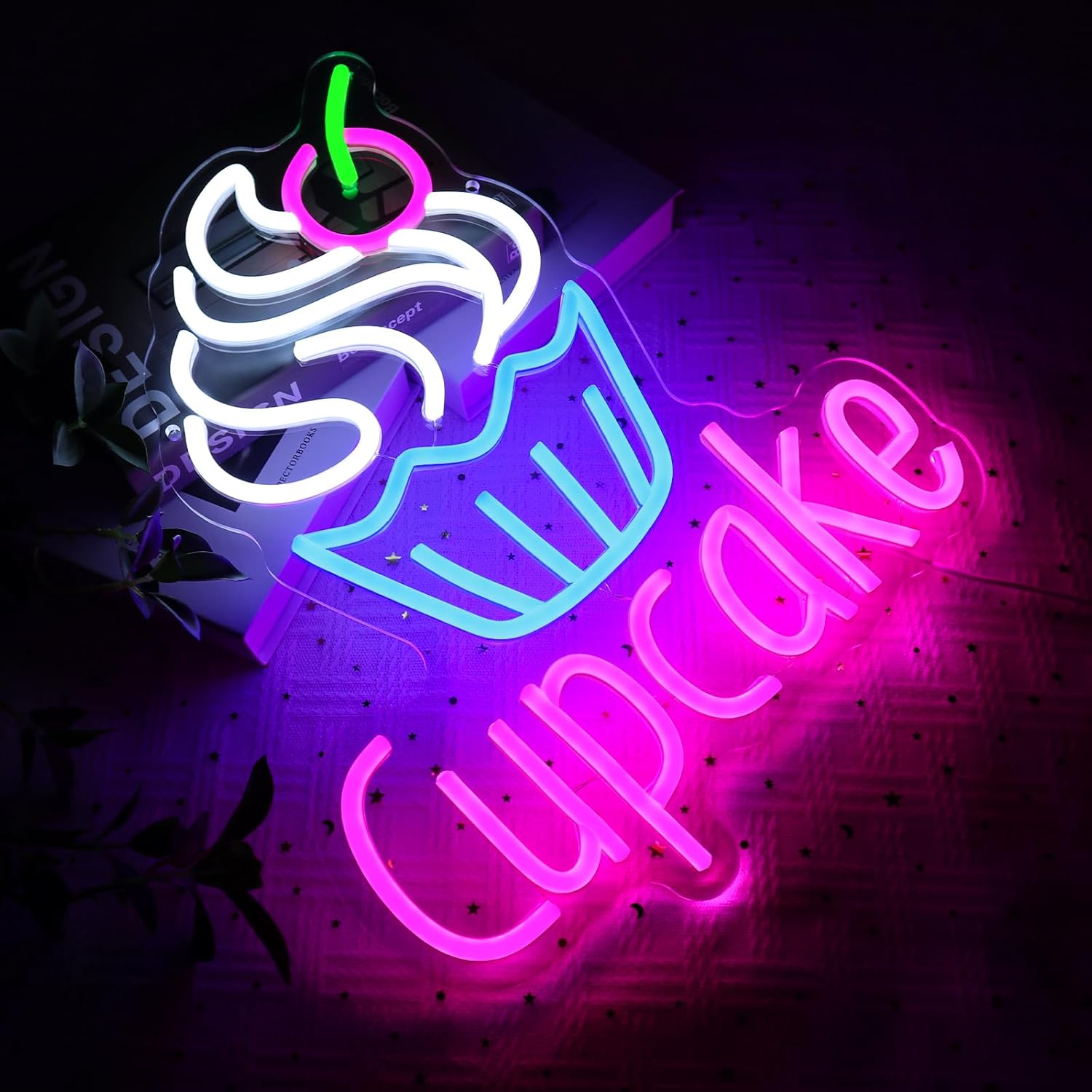 Cupcake Neon Sign for Wall Decor, 14.96''x 12.6'' Led Sign for Business, USB Dimmable Cake Neon Lights for Bakery Dessert Shop Food Store Cafe Kitchen Home Restaurant Wall Art