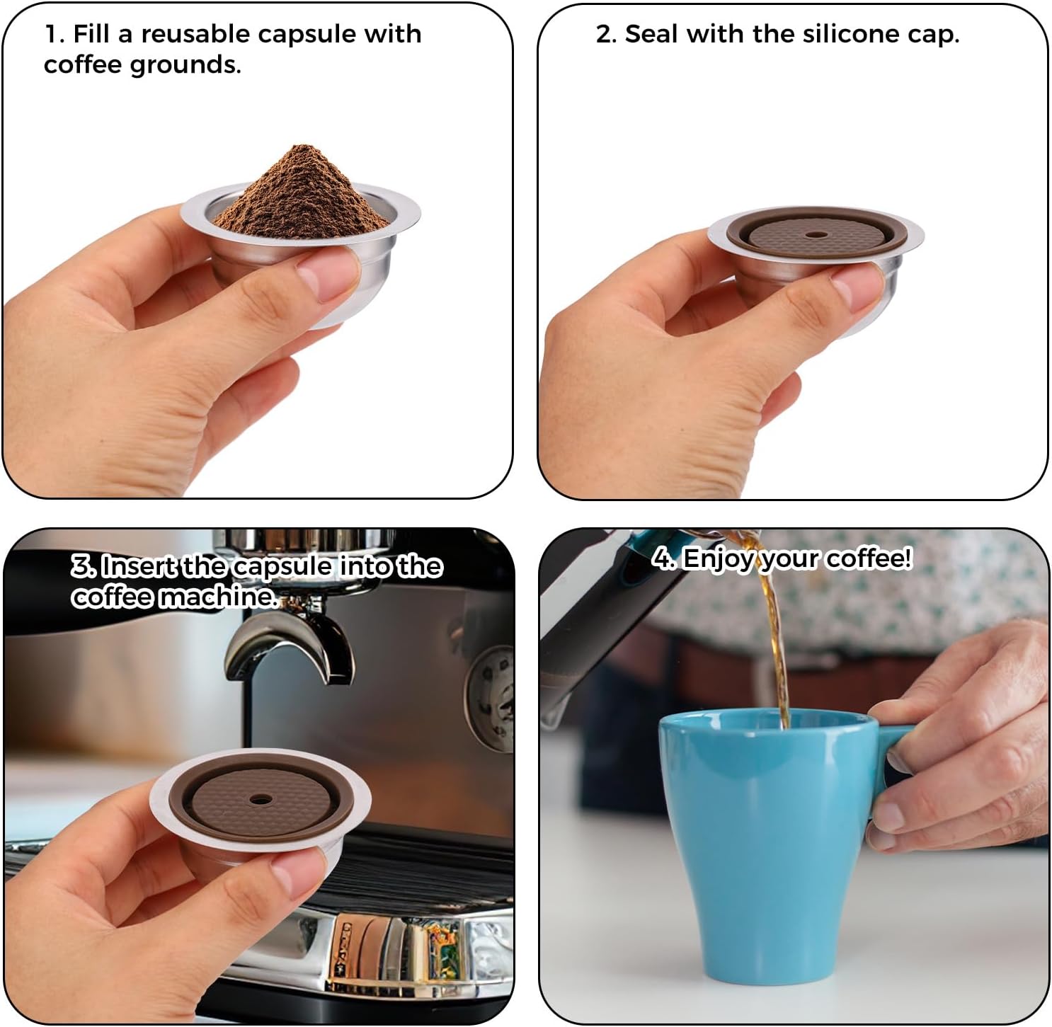 Reusable Capsules Compatible with Delonghi ENV150 ENV135 Vertuo Next/Pop VertuoLine GCA1/Plus, 58x29.5mm/2.28x1.16in Stainless Steel Upgraded Refillable Pods 230ml image 5