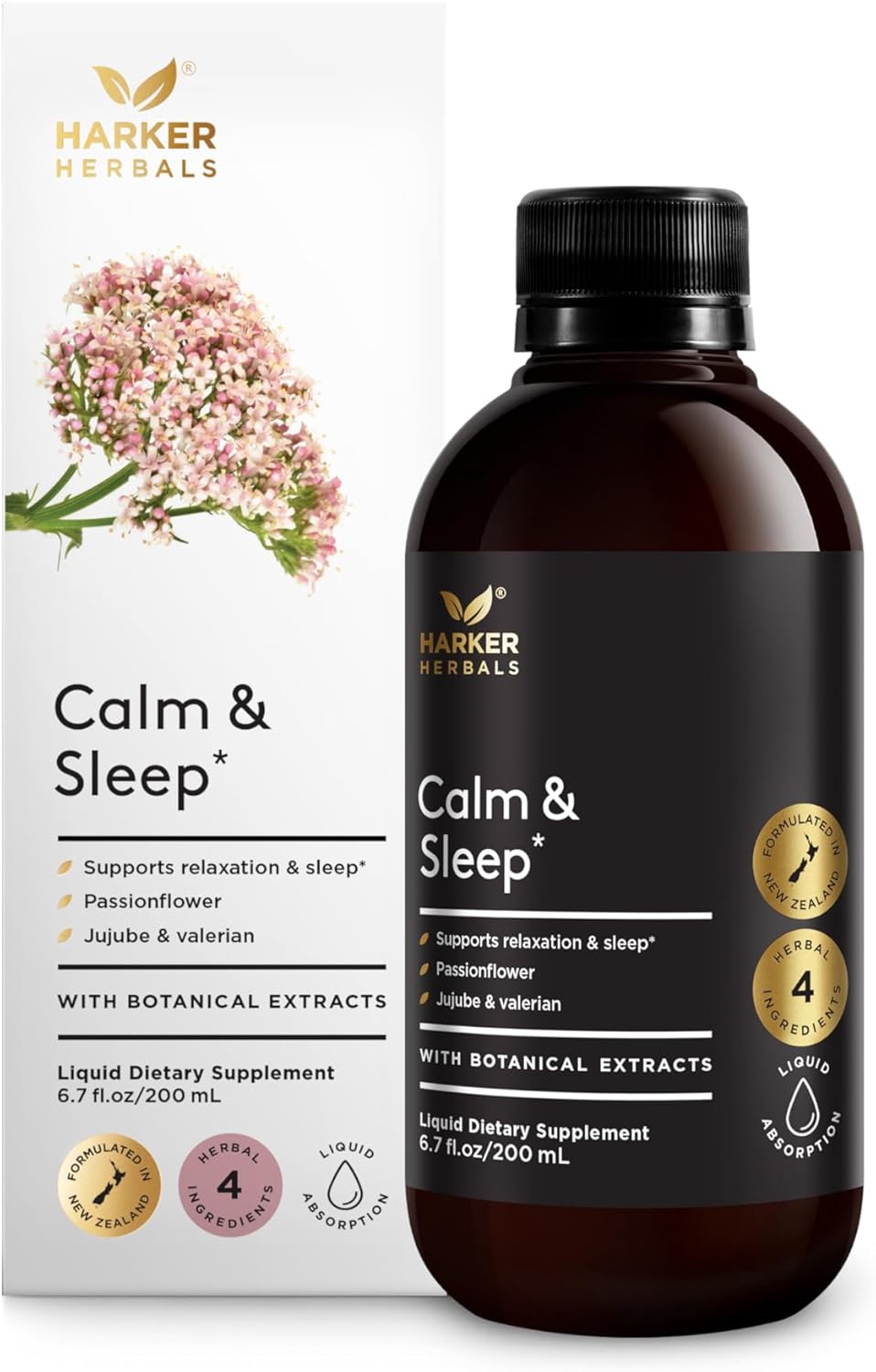 Calm & Sleep Syrup Supplement, Naturally Reduce Stress and Improve Sleep with Valerian Root, Hops Flower Extract, and Passionflower - 6.7oz