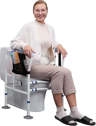 ELENKER Rieles de seguridad para inodoro, marco de seguridad ajustable para inodoro, riel de inodoro, asas de barra de agarre para ancianos