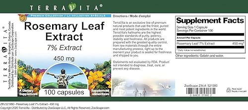 Miniatura 2 de Terravita Extracto de hoja de romero 7% - 450 mg (100 cápsulas, ZIN 521980) - Paquete de 3