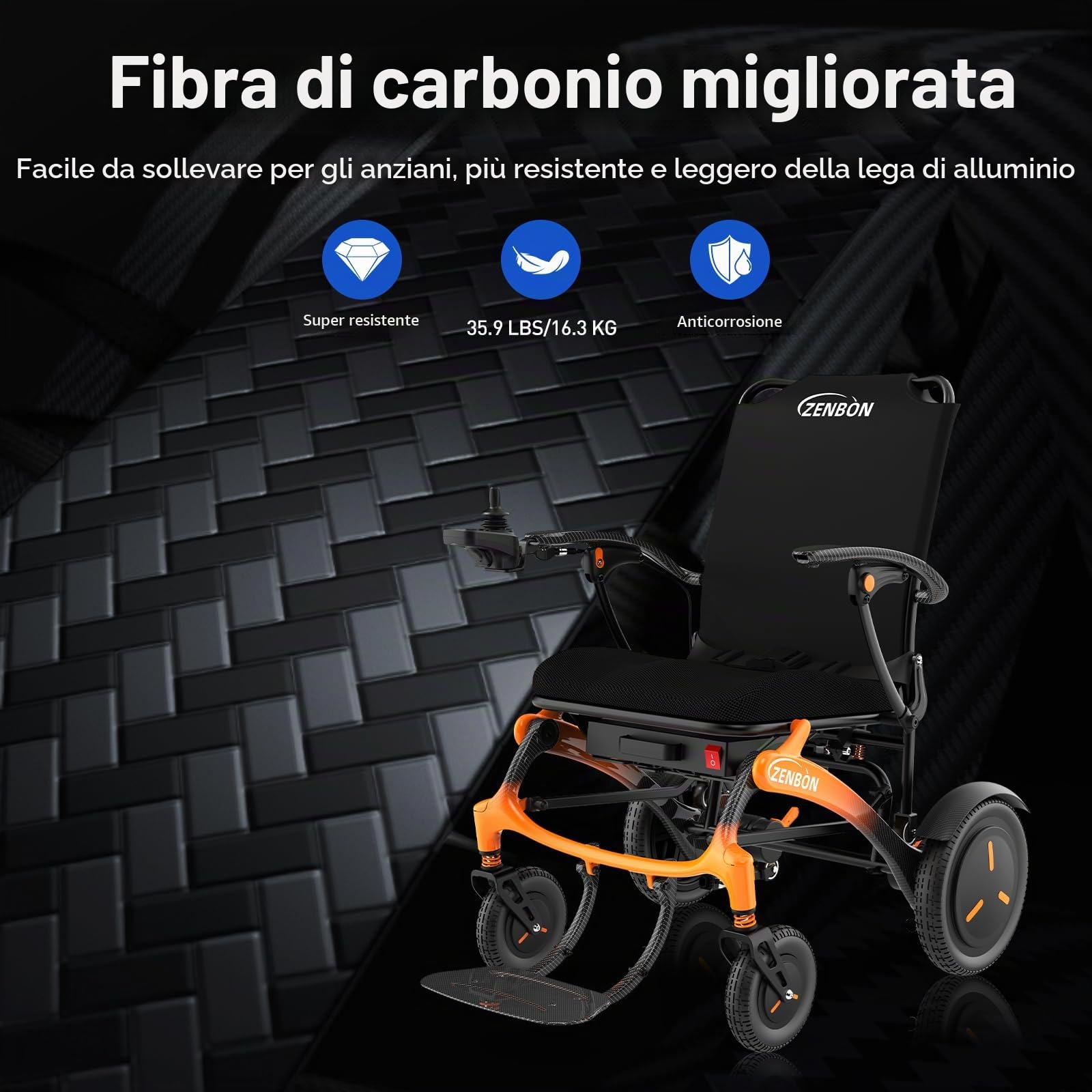 Carbon Sedia a Rotelle Elettrica Pieghevole Leggera: Carrozzina Elettrica per Anziani - Sedia a Rotelle Elettrica
