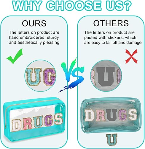 Miniatura 5 de Bolsa de medicamentos con parche de letras transparentes con cremallera, bolsa portátil de viaje para maquillaje y cosméticos para mujeres y niñas,