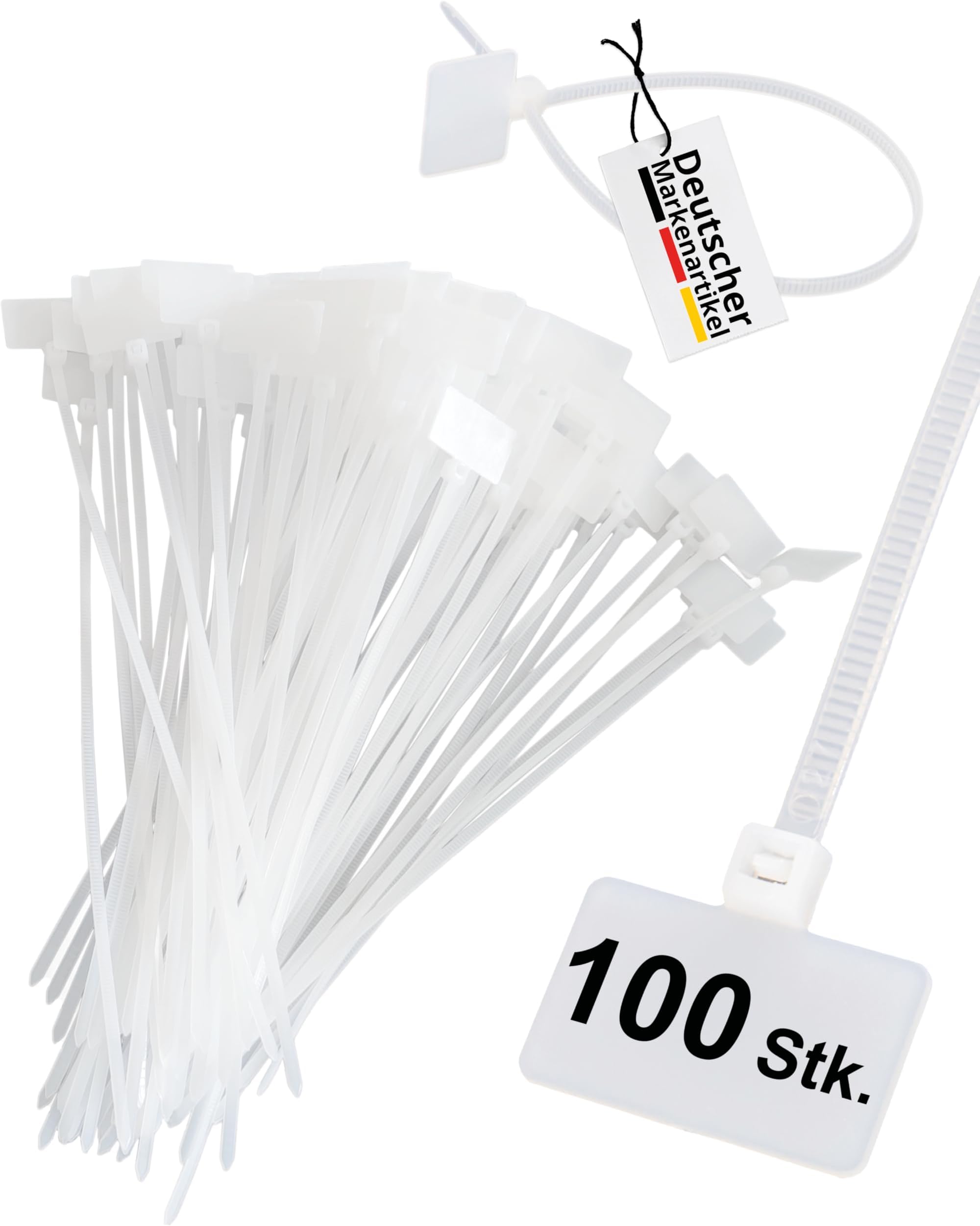 100 Stück Kabelbinder-Set | Wiederverwendbar In Verschiedenen Größen | Schwarz/Weiß | Industriequalität PA6.6 | Für Kabel, Planen, Säcke & Mehr