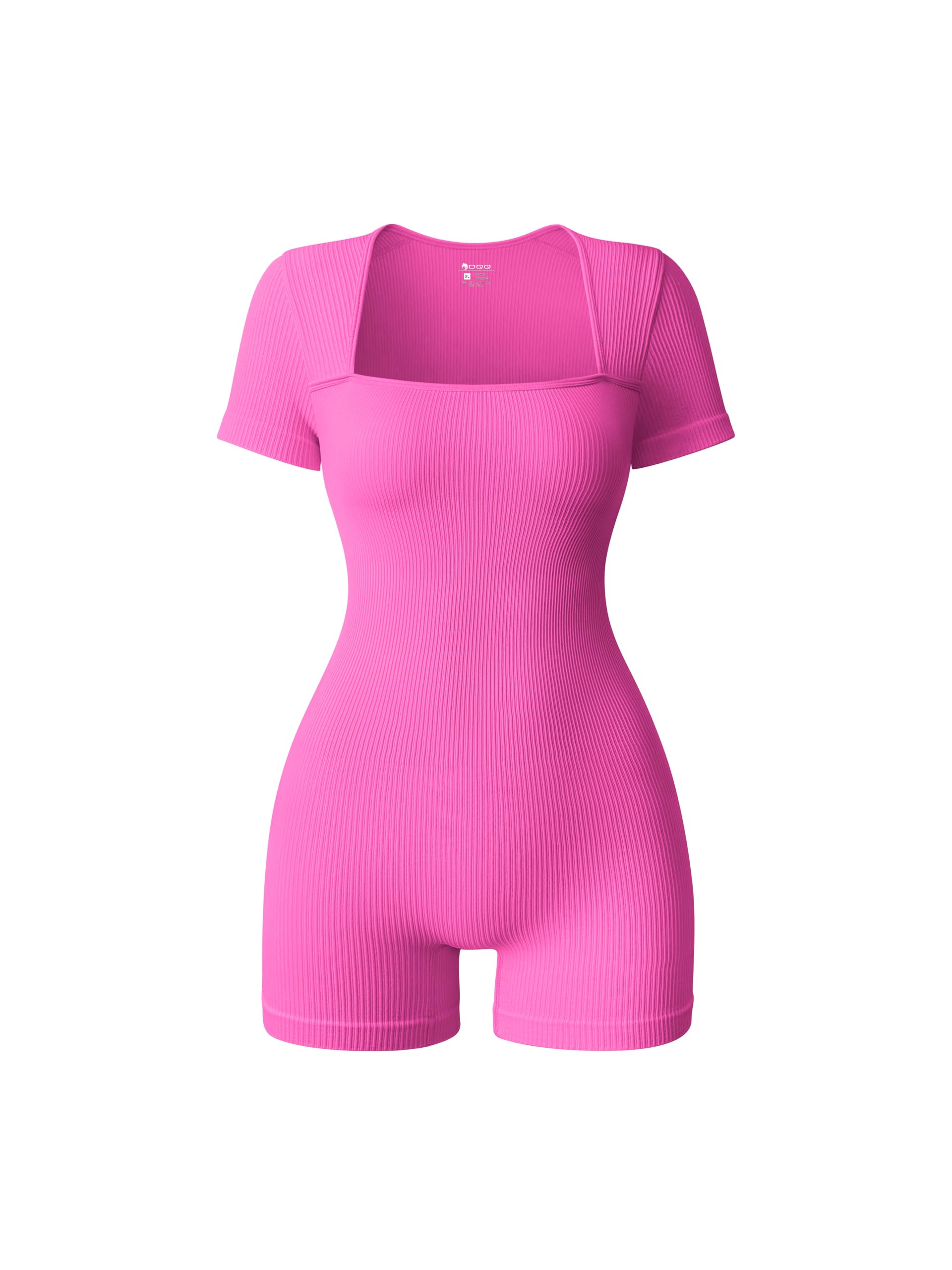 OQQ Women Short Sleeve Rompers Yoga Stretch Square Neck Exercise Rompers