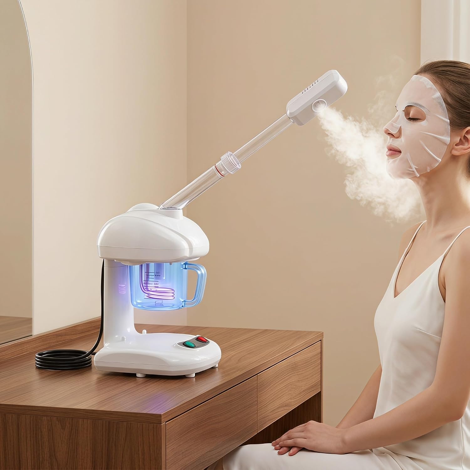 Hair Steamer Facial Steamer 2 in 1 ，with 360° Rotatable Spray Arm and Auto-Off Safety for Home Salon Spa Or Personal Care