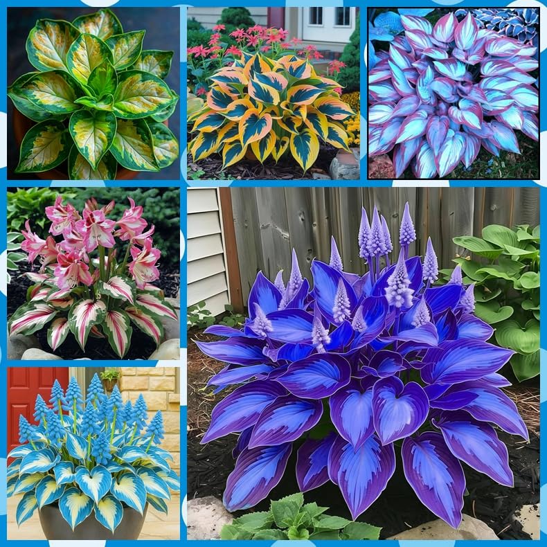 REHYUYL Midnight Blue Hosta with Colorful Foliage, Mix 6 Tubers Kit, Garden Decoration, for Indoor/Outdoor Potted (BE)
