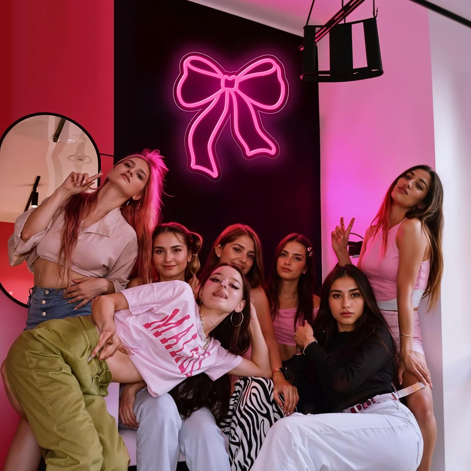 Bow Neon Sign for Wall Decor,Dimmable Cute Bow Neon Light,Pink Light Up Signs for Girl Women Bedroom Coquette Party Bar Background Decoration