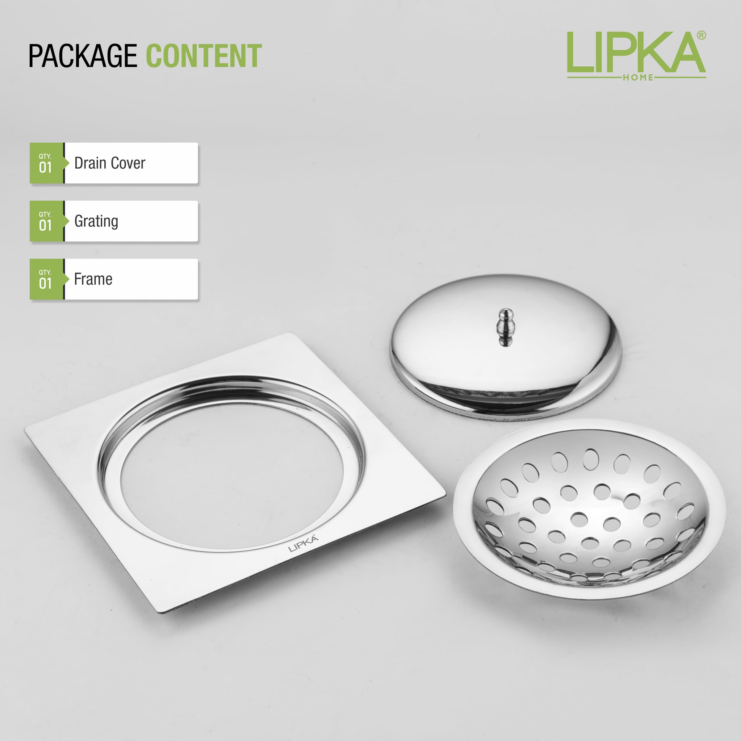 LIPKA Saturn 5 x 5 Inches Square Flat Cut Floor Drain with Classic Jali | Premium Stainless Steel Floor Drain & Cover with Lid | Floor Drain for Bathroom Drainer Kitchen, Balcony, Wet Area 3