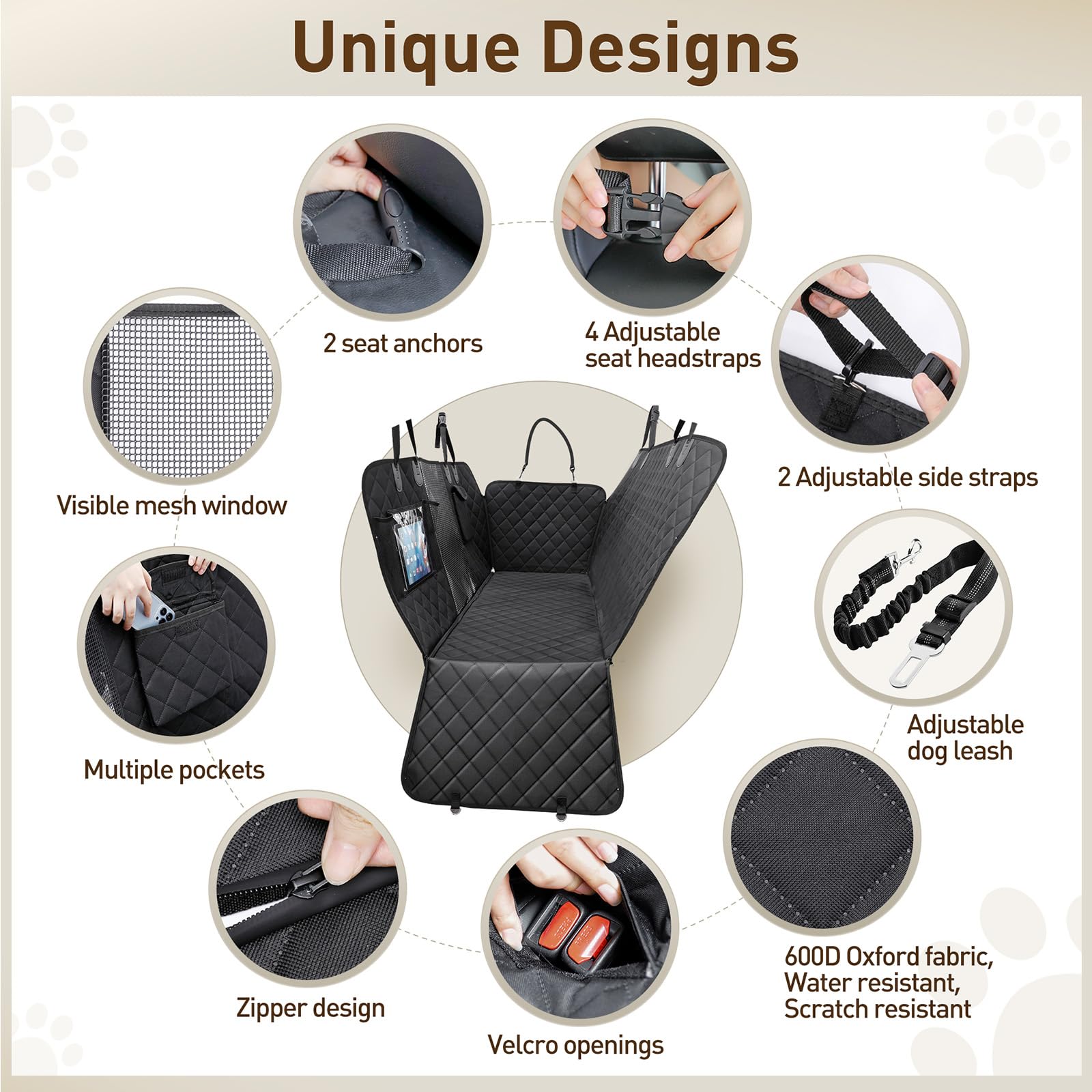 Gimars Telo Auto per Cani, 157 * 137cm Impermeabile e Antiscivolo Coprisedile Auto per Cani, 6 in 1 Universale Telo Cane Auto Sedili Posteriori con Finestra della Rete Visiva e Tasca Portaoggetti