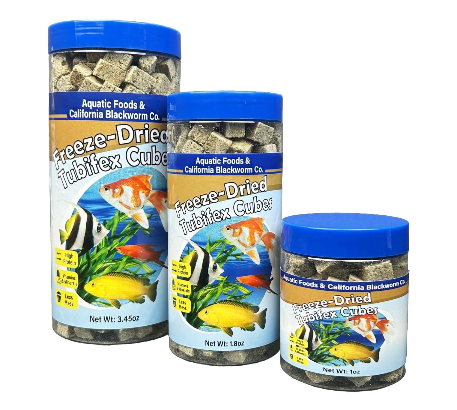 Aquatic Foods Inc. Tubifex Worms, Freeze Dried Tubifex Worm Cubes for Cichlids, Discus, Goldfish, Bettas, Marine Fish, All Tropical Fish, 12-Type