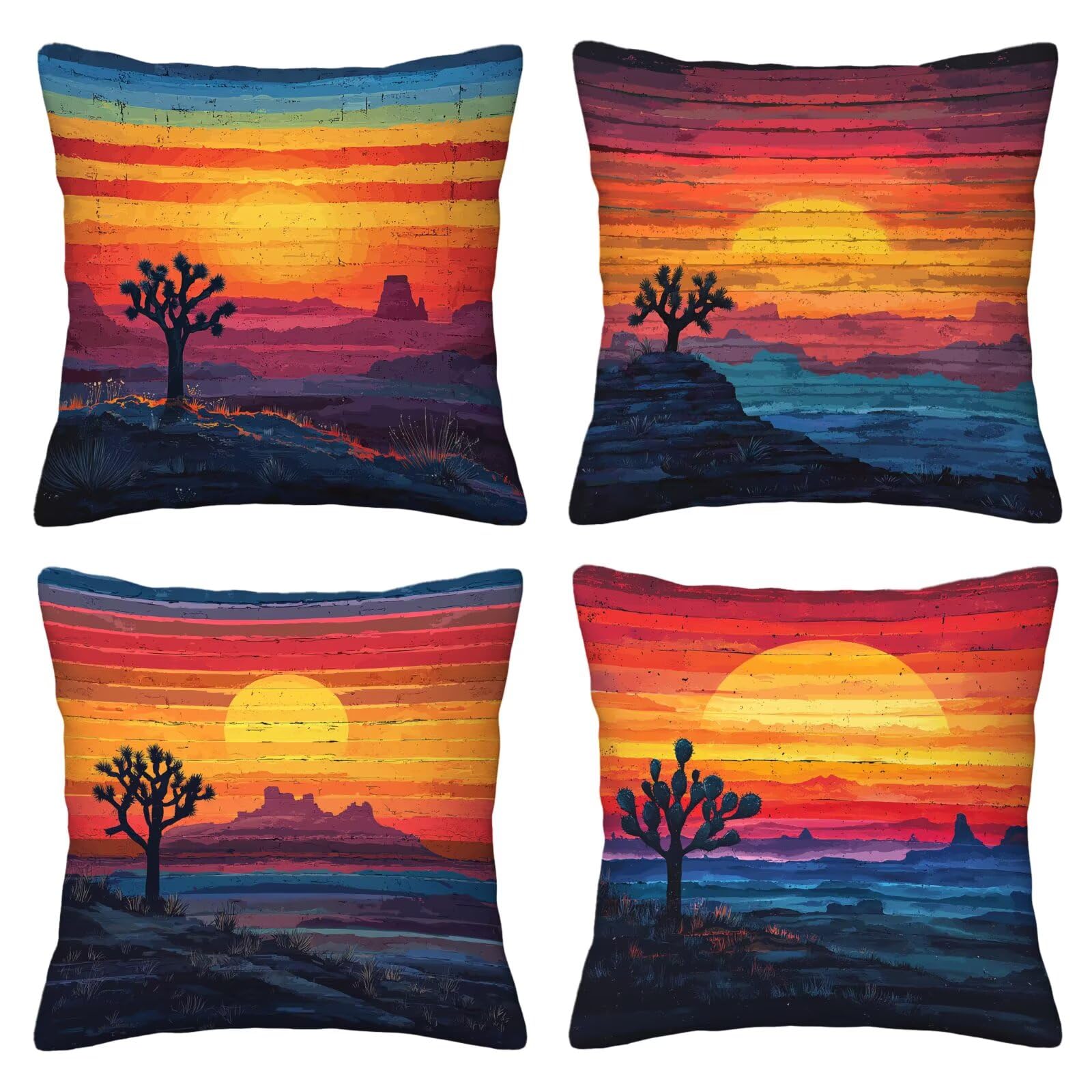 Outdoor Kissenbezug Bunte 55x55 cm Outdoor Kissenbezug Wasserdicht Dekokissenbezug Landschaft 4er Set Leinen Zierkissenbezüge Kissenhülle Sofakissenbezüge für Garten, Schlafzimmer, Sofa, Stuhl, B-10