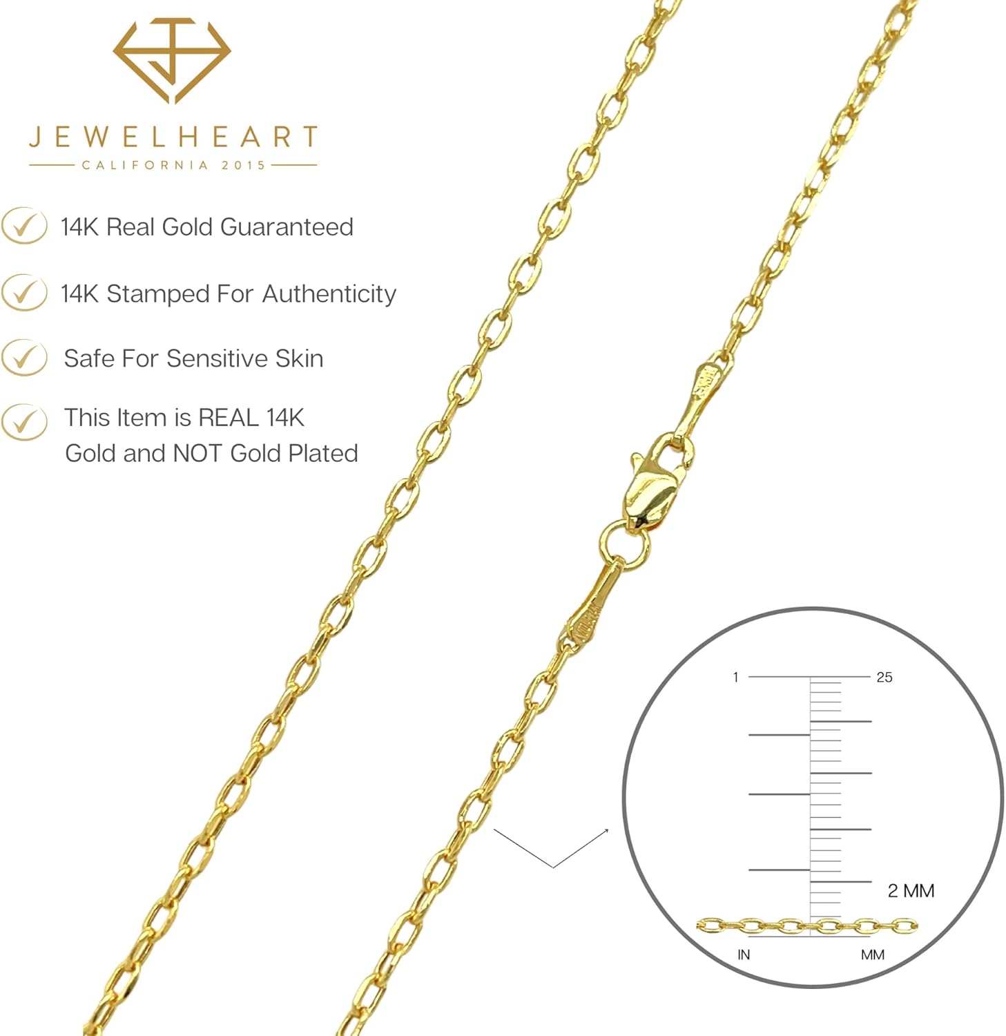 JEWELHEART 14K Real Gold Link Chain Necklace - 0.65mm 0.8mm 0.95mm 2mm Diamond Cut Cable Chain - Dainty 10K Yellow Gold Necklace For Men Women with Lobster Clasp 14-24" - Image 4