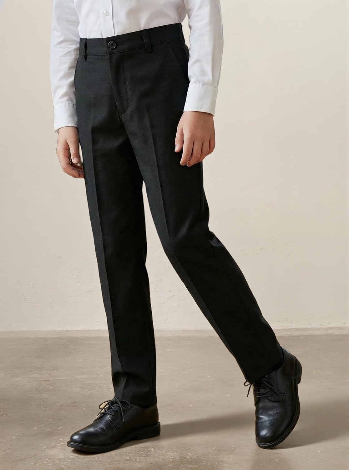 Boys Formal Dress Pants Slim Fit Adjustable Waist Trousers for School Uniform Wedding Party