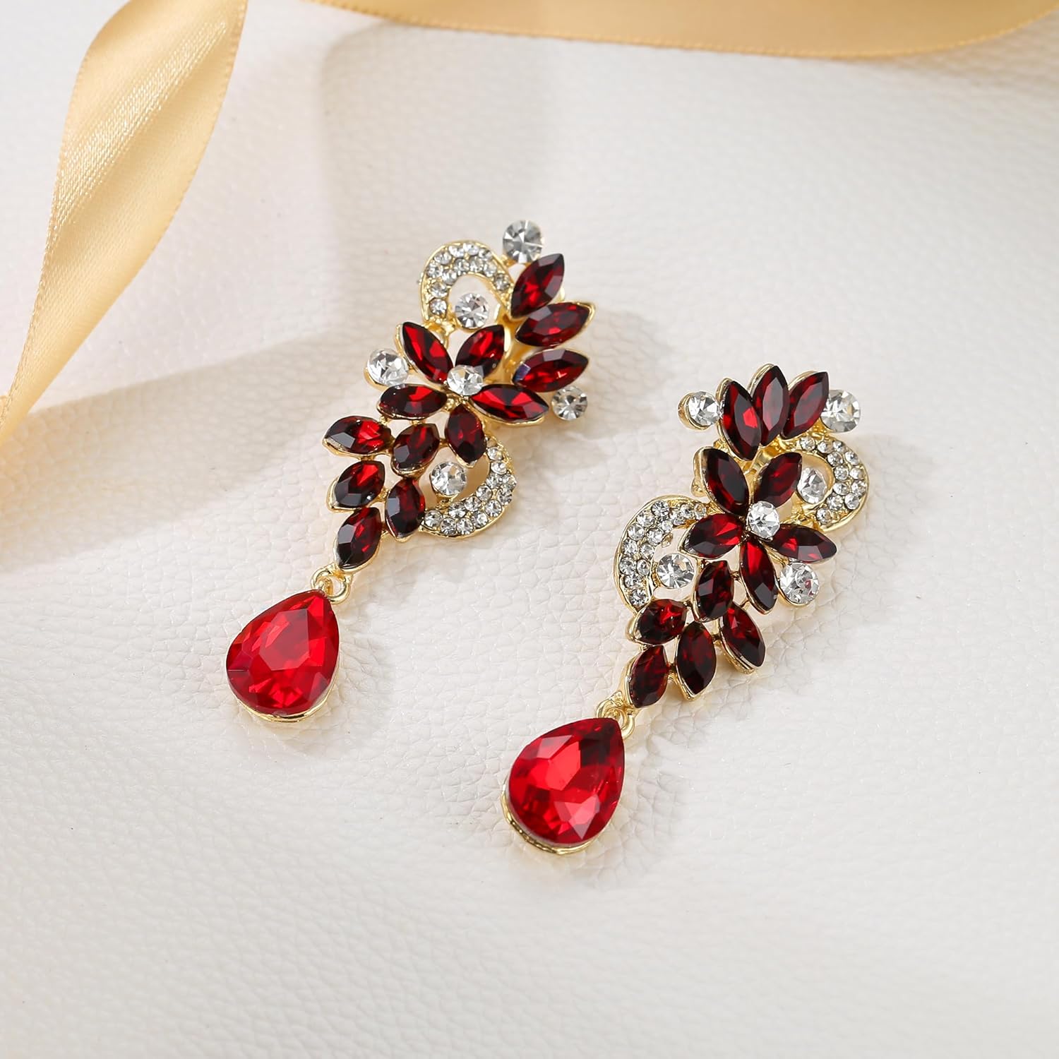 BriLove Women's Bohemian Boho Crystal Flower Wedding Bridal Chandelier Teardrop Bling Clip-On Dangle Earrings - Image 5