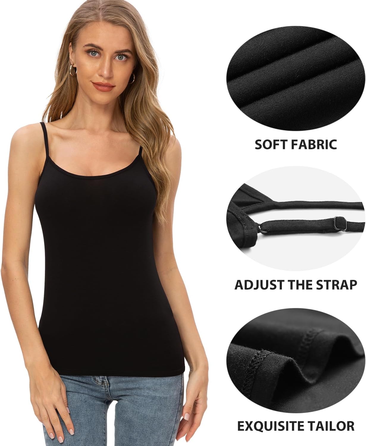 Women's Basic Solid Camisole Adjustable Spaghetti Strap Tank Top - image 3