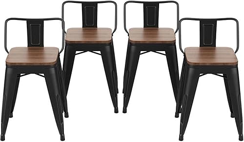 Miniatura 17 de Changjie Furniture - Juego de 4 sillas altas de metal con diseño industrial para barra de cocina o bar con respaldo bajo, Metal, Negro, 26 pulgadas