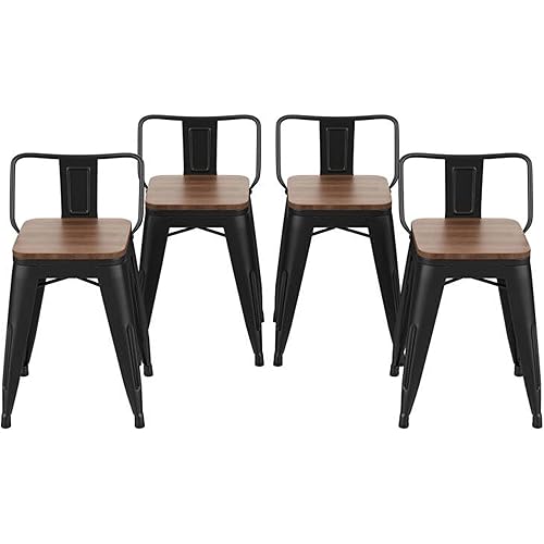 Changjie Furniture 18 Inch Metal Bar Stools Counter Stool Modern Barstools Industrial Bar Stools Set of 4 (18 inch, Black)