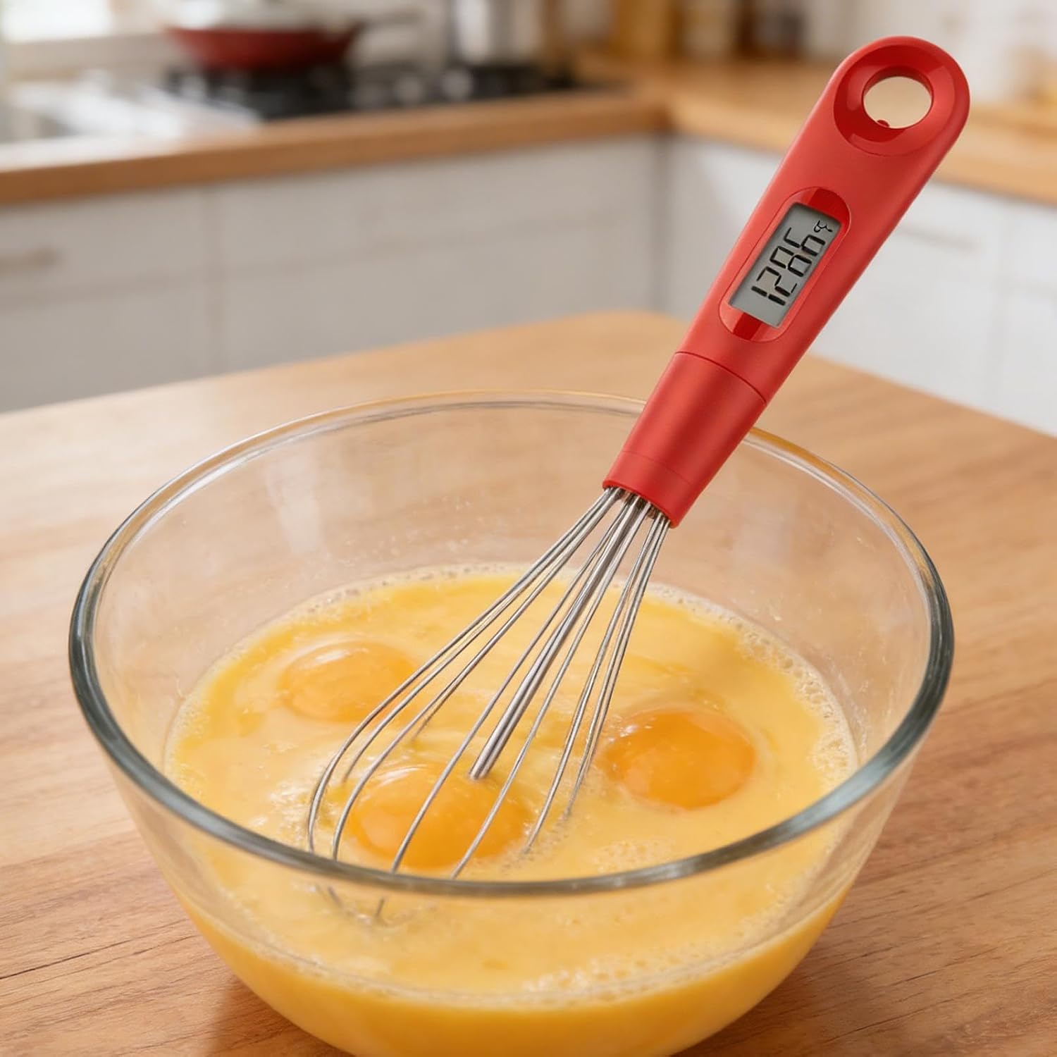Digital Egg Mixer, 2 in 1 Heat-Resistant Stirring Tool, 10x2 Inches Chocolate Melting Probe, Integrated Temp Tester Whisk, Precision Culinary Wand with Modern Style, Baking Tool for Candy & Cake