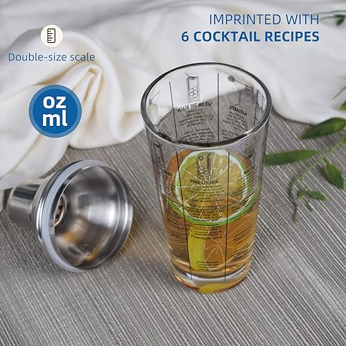Miniatura 6 de Juego de coctelera, taza de mezcla de vidrio de 14 onzas con medidas, mezclador de Martini de acero inoxidable, mezclador, jigger, cuchara, kit de