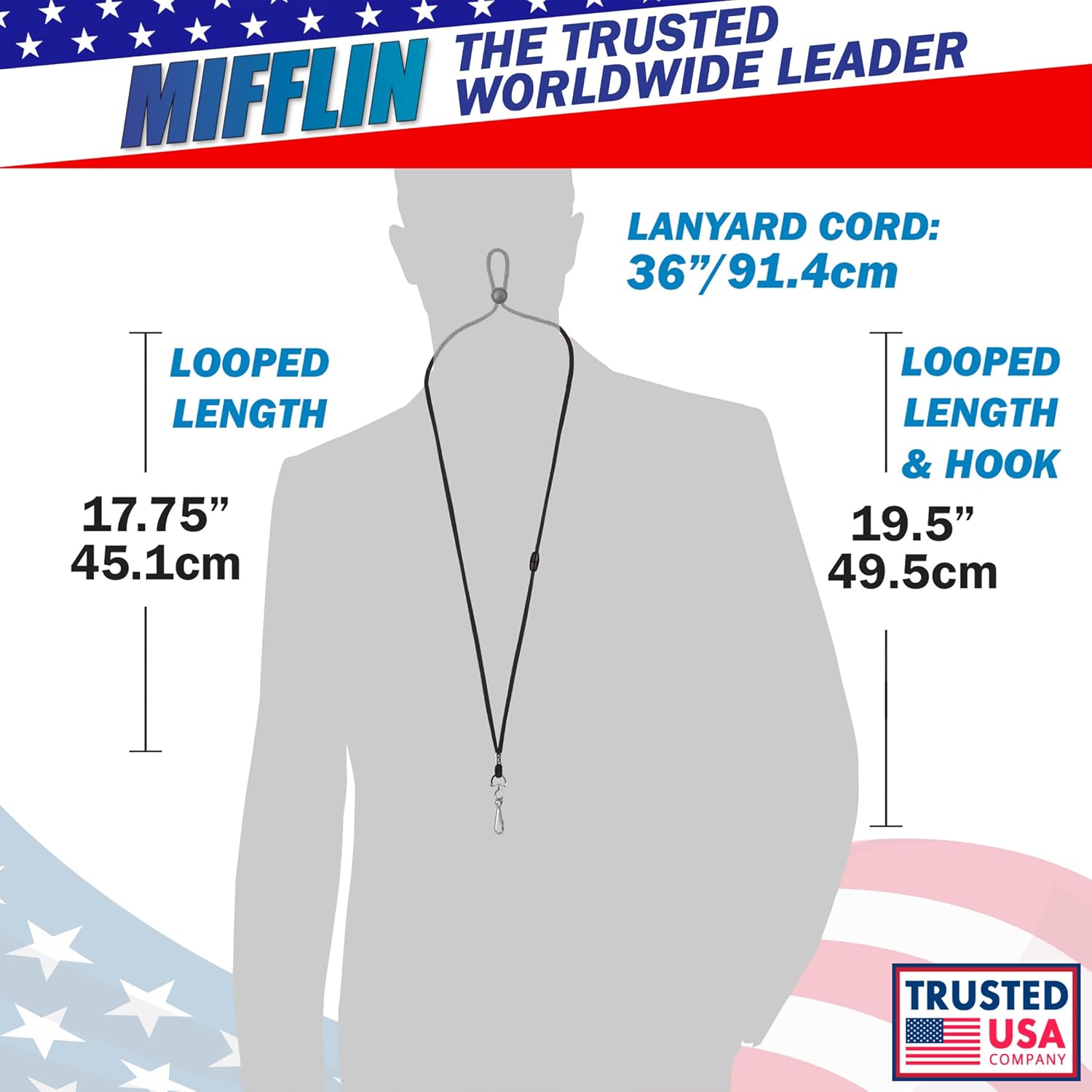 MIFFLIN-USA - Adjustable Safety Breakaway Lanyards for ID Badges, Identification Cards & Name Tags - Black, 36 Inch, Bulk Pack of 100 - Image 3