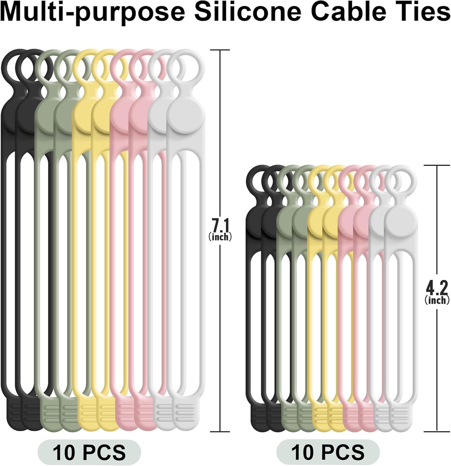 Nearockle Silicone Cable Ties Cord Organizer for Cable Management, 20PCS 4.2" and 7.1" Reusable Cable Organizer Electronic Accessories for Home, Office, Kitchen, School, Travel (5 Colors)