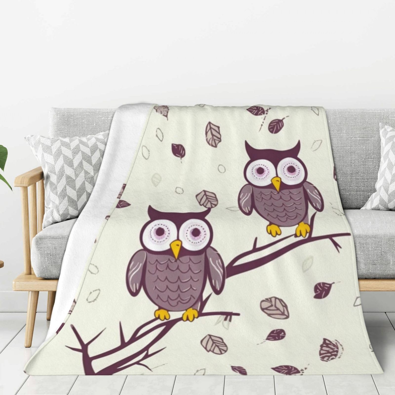 Couverture en flanelle pour canapé motif hibou et plaid polaire légère lavable