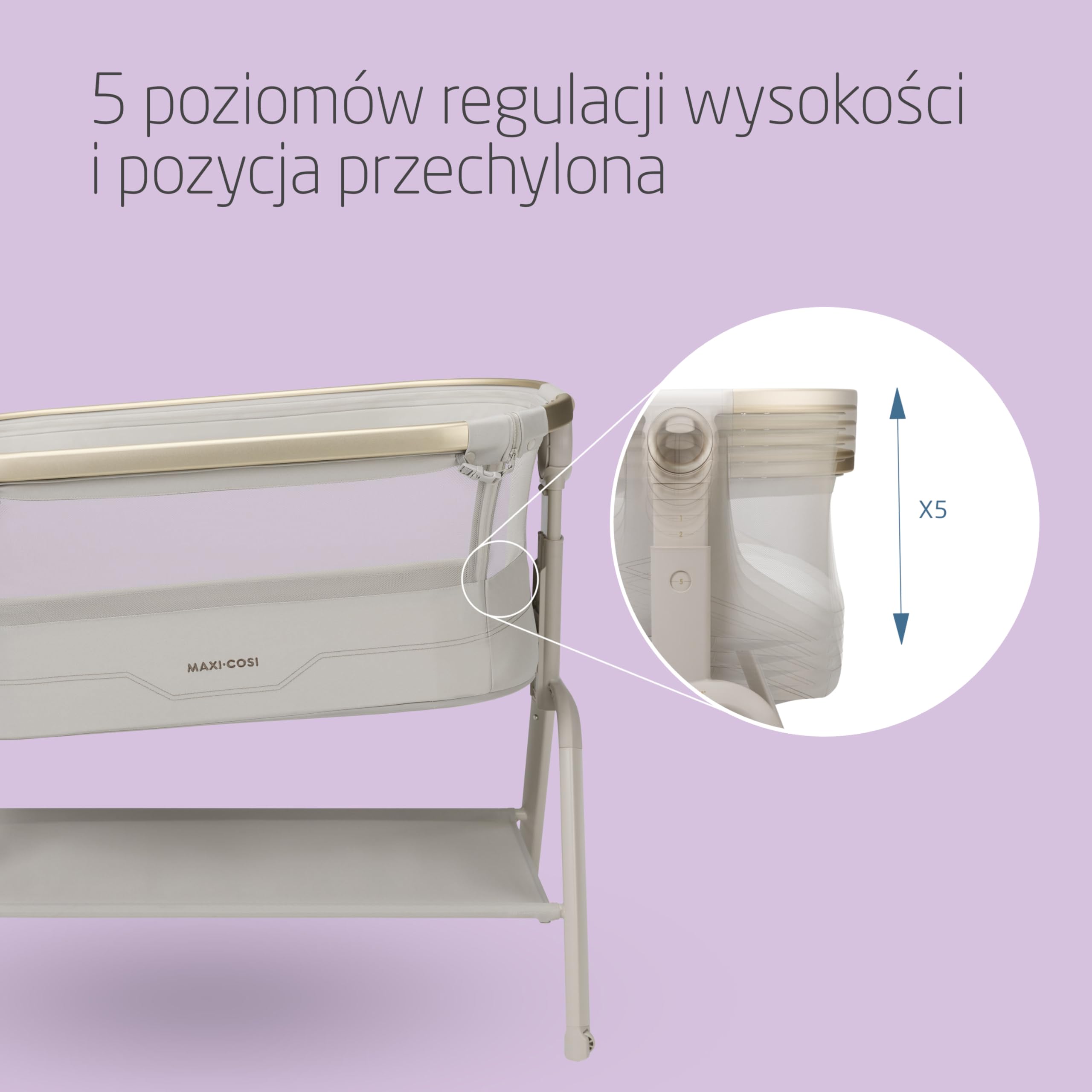Maxi Cosi Iora² Dostawka do Łóżka, 0–6 Miesięcy (9 kg), Składane Lekkie Łóżeczko Dostawne, Materac CloudCore o Grubości 5 cm, 5 Wysokości, 2 Kółka, Łatwe Przesuwanie, Elegance Beige