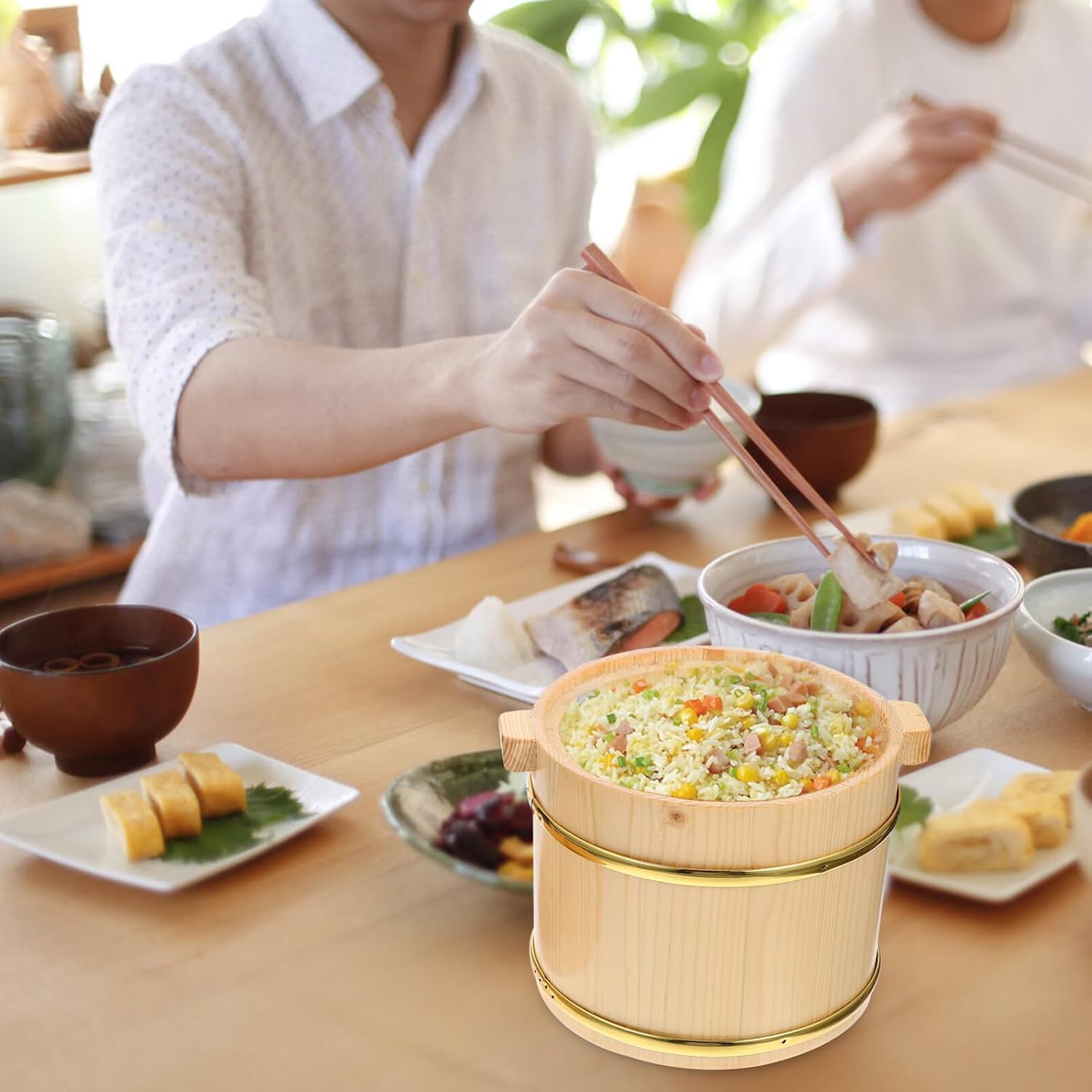 VOSAREA Sushi Serving Tray Wooden Rice Storage Sushi Rice Container Bibimbap Bucket Easy to Maintain