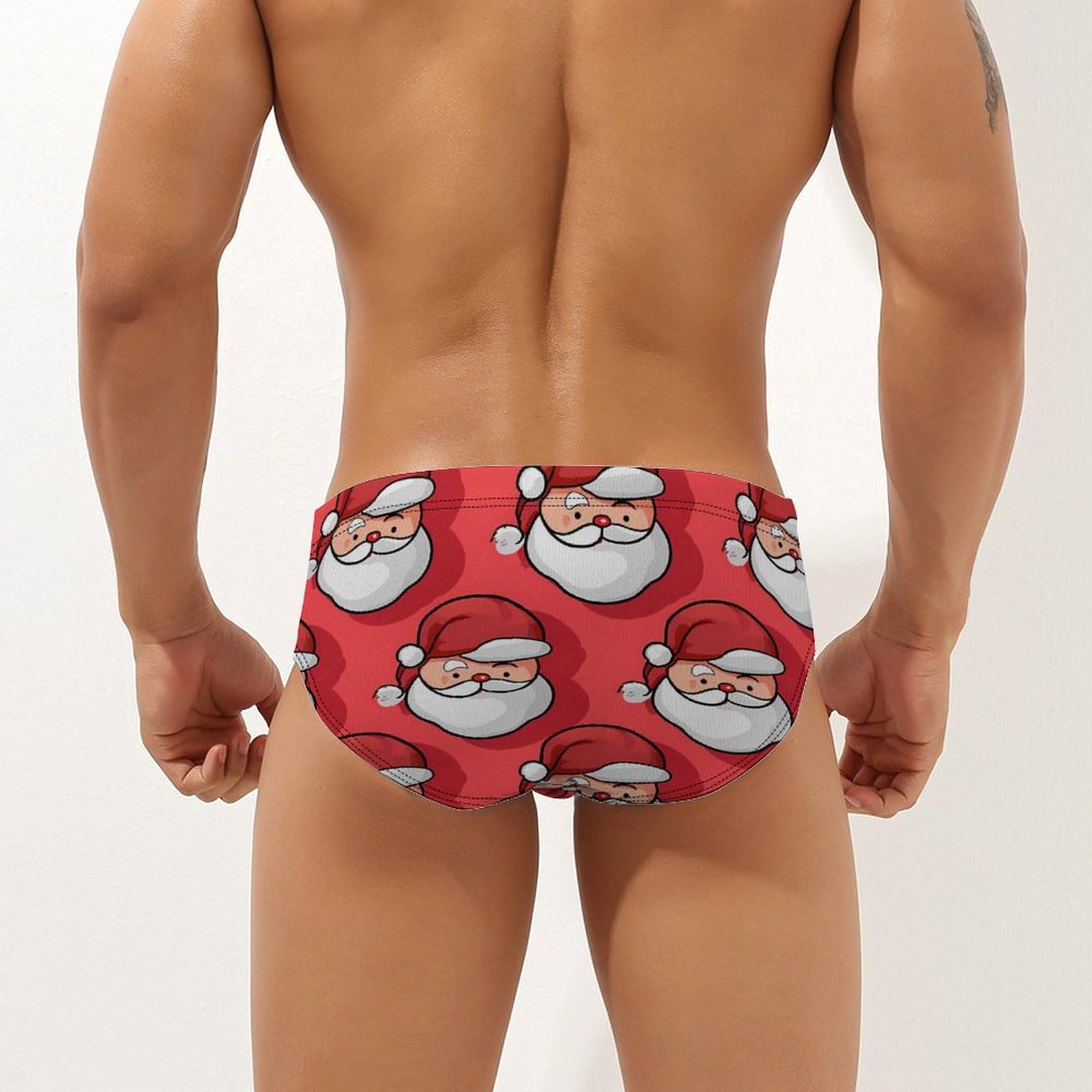 Christmas Funny Santa Mens Swim Briefs Bikini Swimwear Print Beach Shorts Sexy Swimsuit S