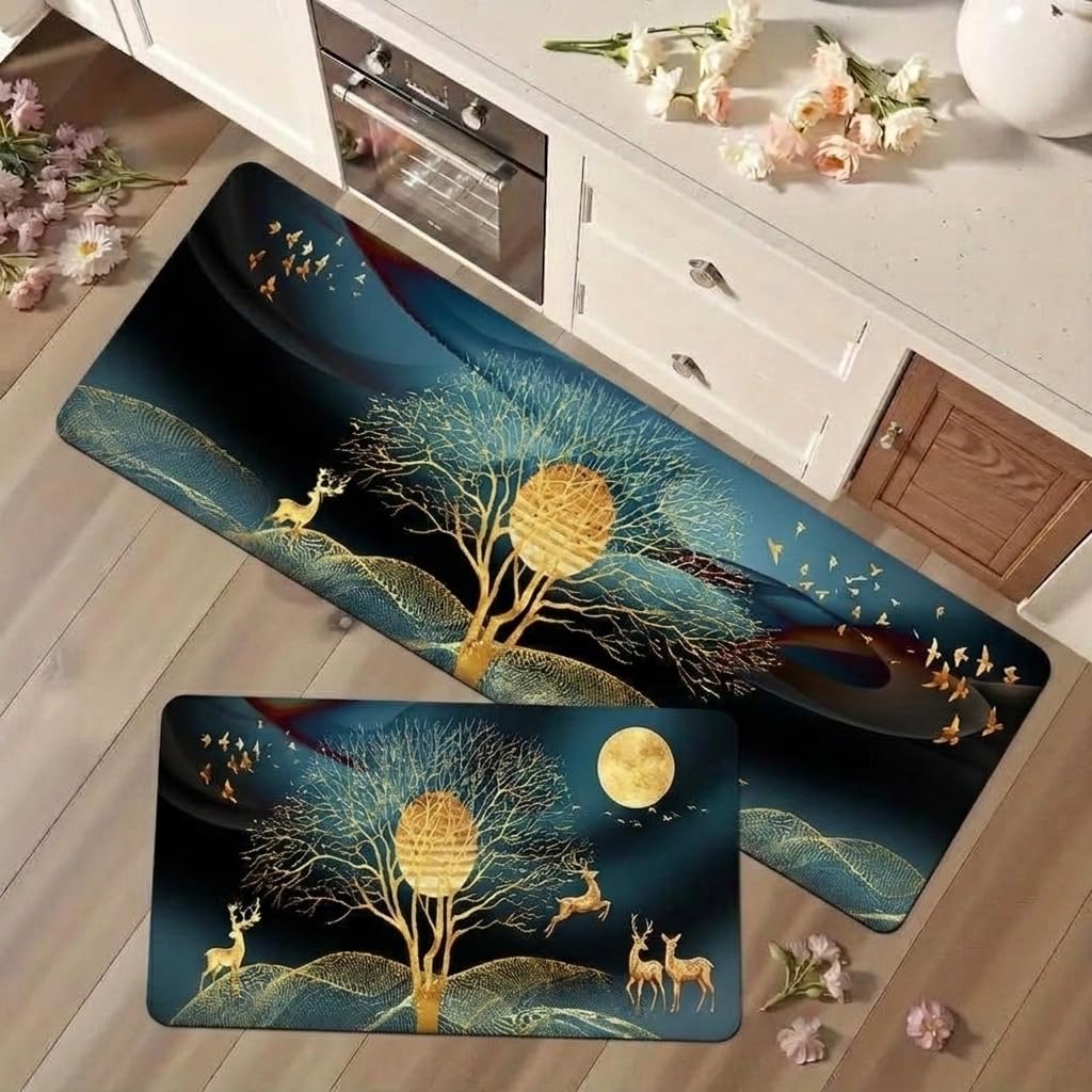 Arviz Kitchen Mat for Floor Anti Slip, Washable Floral Design Carpet for Kitchen, Soft Rubber Cushioned Floor Mat for Long Standing, Comfort Runner Rug Carpets for Kitchen Floor Sink & Balcony