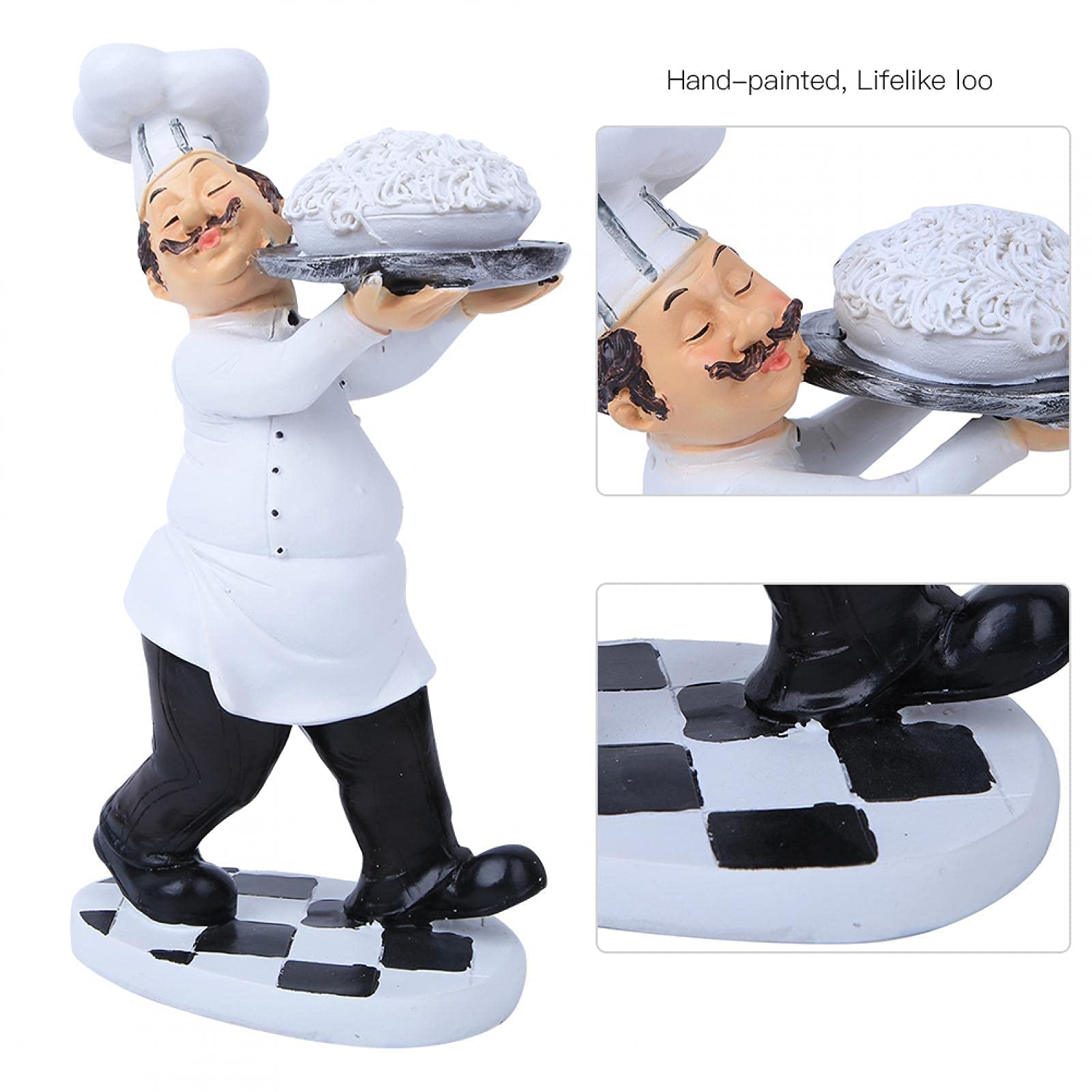Figuras de Estatua de Chef, Estatua de Chef de tamaño pequeño Pintada a Mano con Base Estable para Regalos de inauguración de la casa para Decoraciones de Restaurante de Cocina casera (7124t)
