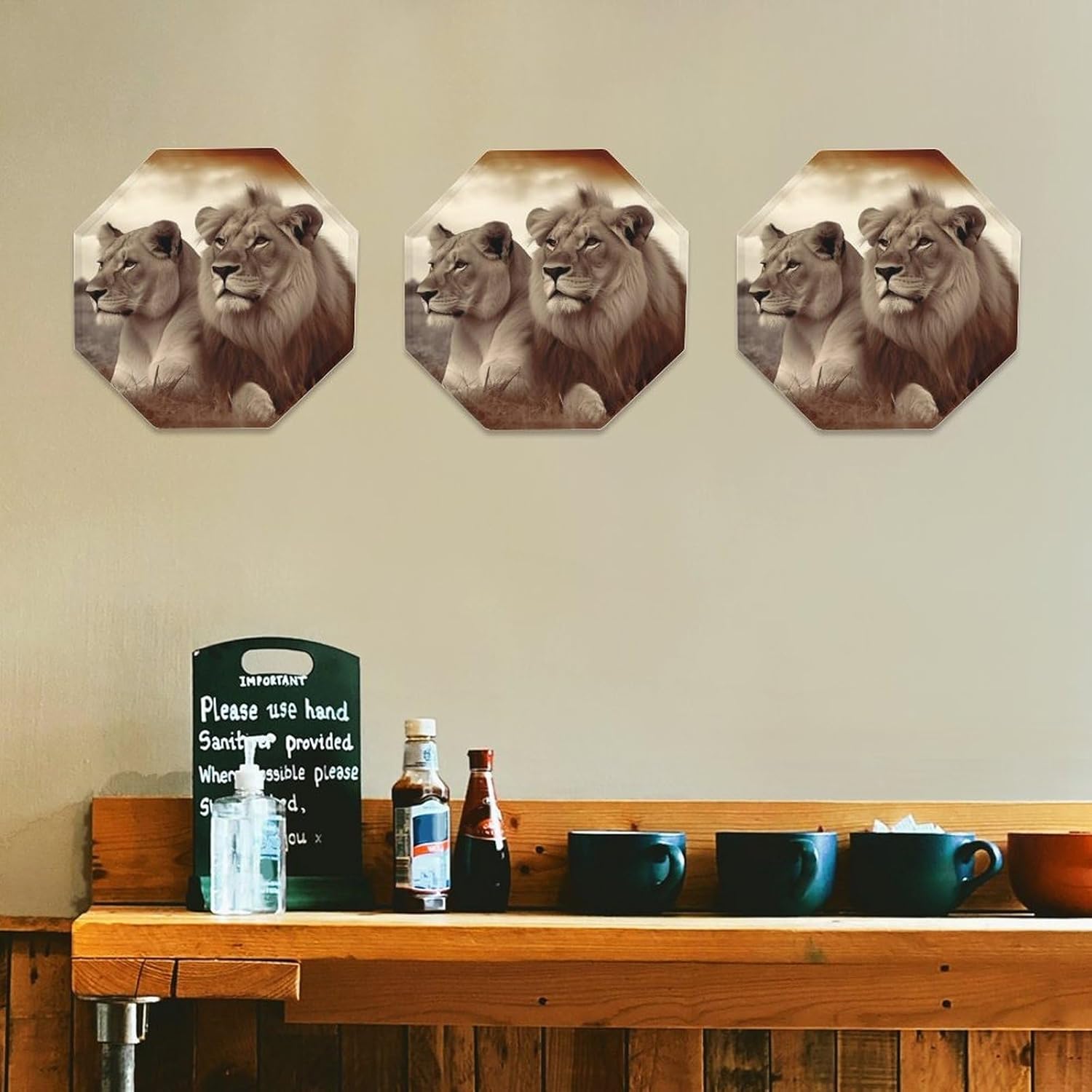 Ctagon Metal Sign for Home, Modern Display Plate for Kitchen, African Lion And Lioness Plates Accent Hanging Wall Decorations 3PCS for Living Room, Bedroom, Hallway, Hotel