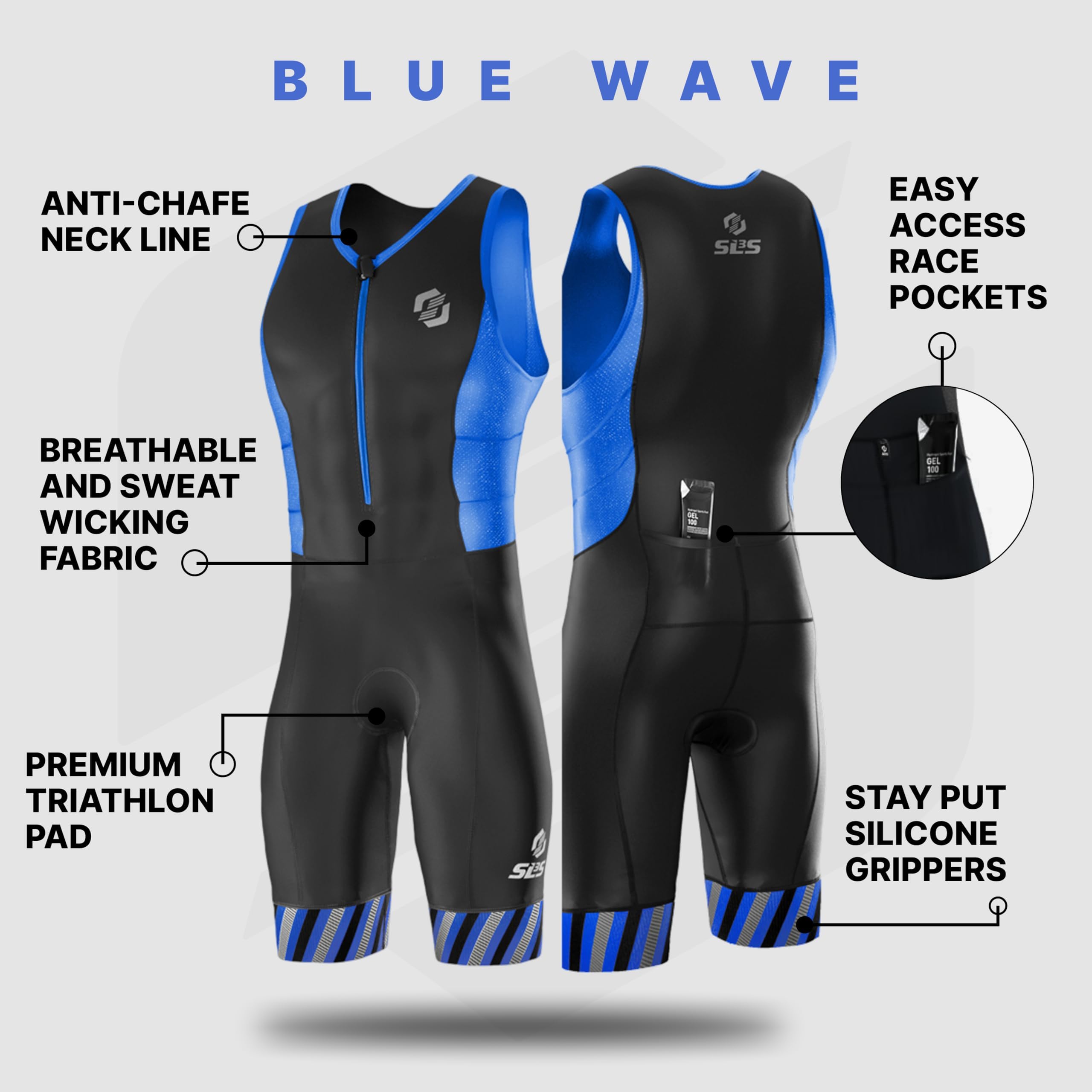 SLS3 Tuta da Triathlon da Uomo Trisuit da 2 Tasche FRT Ottima vestibilità e comodità | Progettato Tedesco 2019