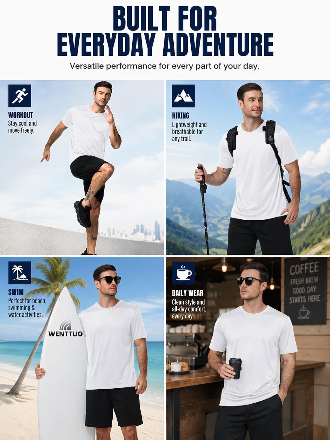 5 Pack T Shirts for Men UPF 50+ UV Sun Protection Shirts Fast Dry Rash Guard Workout Running Swimming Shirt