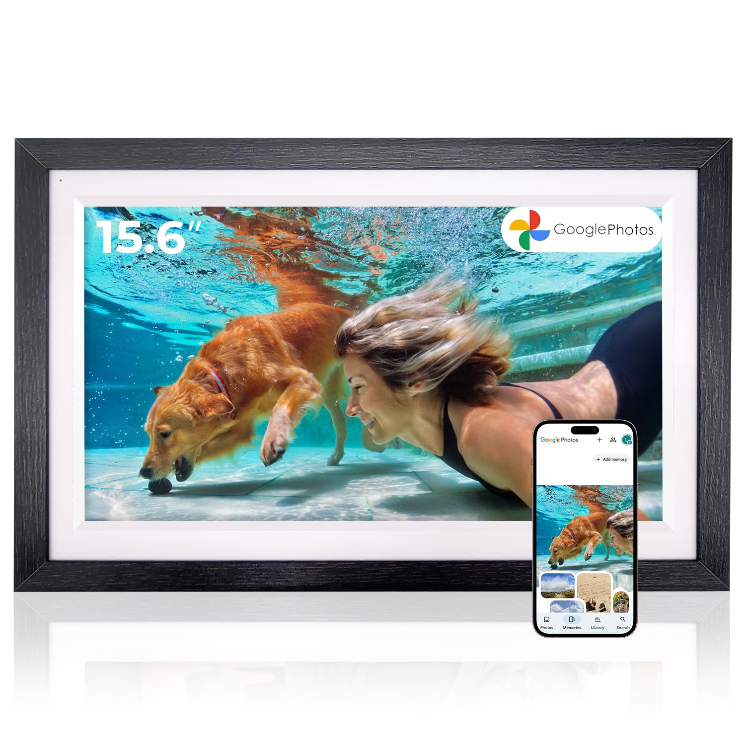 Smart Display F16S-All in One Digital Frame|Digital Calendar|15.6” Anti-Glare Touchscreen|Google Photos|Google Home|Music|Portable TV|Drawing Tablet with Pen|Games|miracast|WiFi (Walnut Wood)