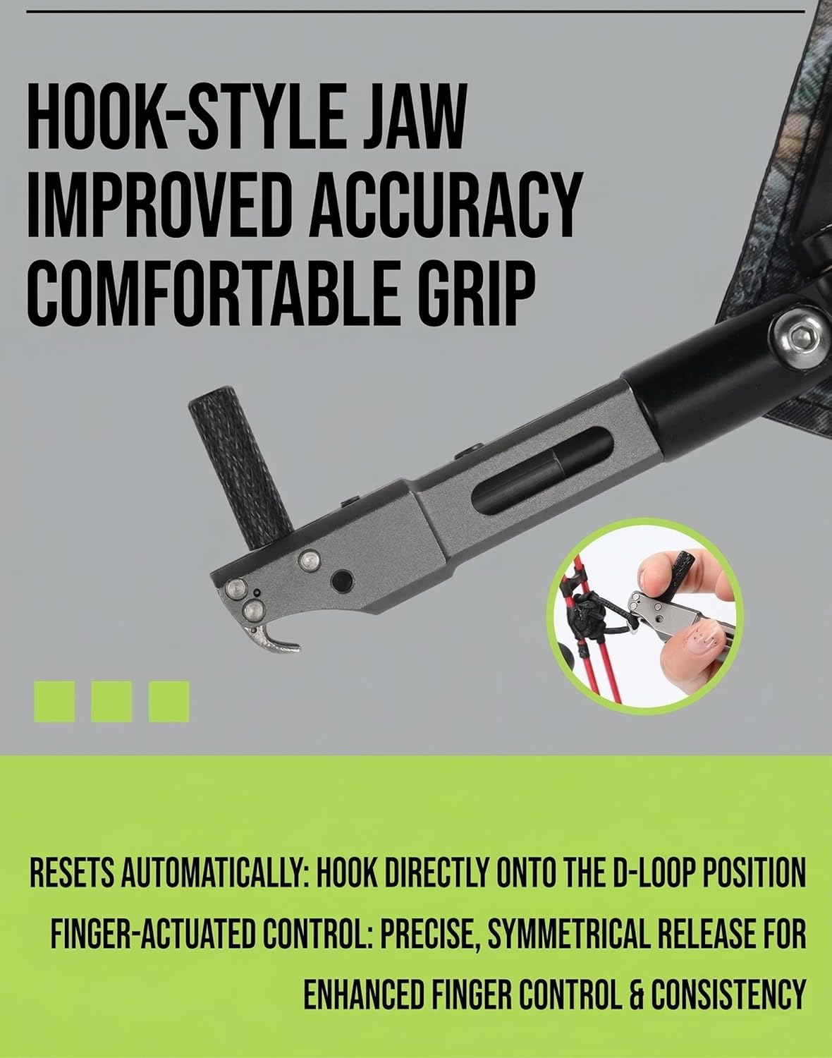 Archery Release Aid - Single Hook Wrist Strap Release with 360° Rotating Caliper Head, Adjustable Foldback Connecting Bar, for Compound Bow Hunting & Shooting, Camouflage Pattern