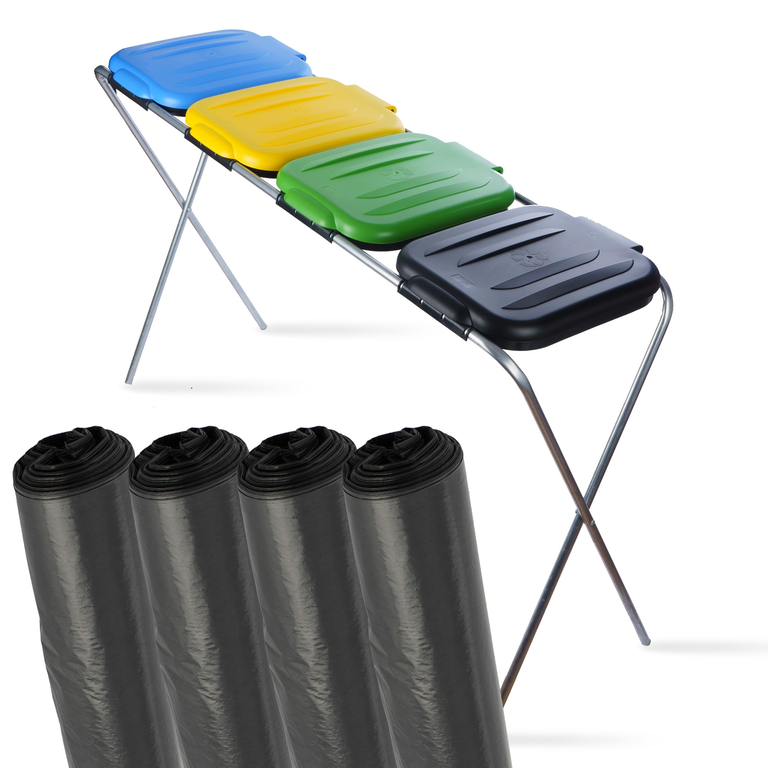 Müllsackständer 128x36x78cm, 4 Ständer + 40 Müllbeutel 120L