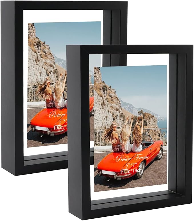 EXYGLO 2 Pack 7x5 Photo Frames with Double Sided Glass, Floating