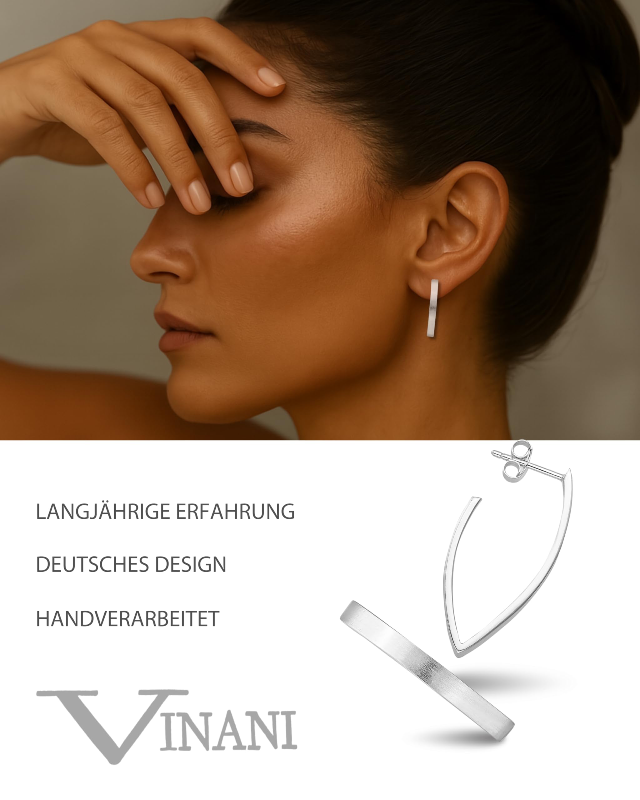 VINANI Klapp-Creolen aus 925 Sterling Silber I Nickelfreie Ohrringe für Damen I Mattierte Oberfläche mit Anlaufschutz I Allergikerfreundlich I Handarbeit in Juweliersqualität I CNX