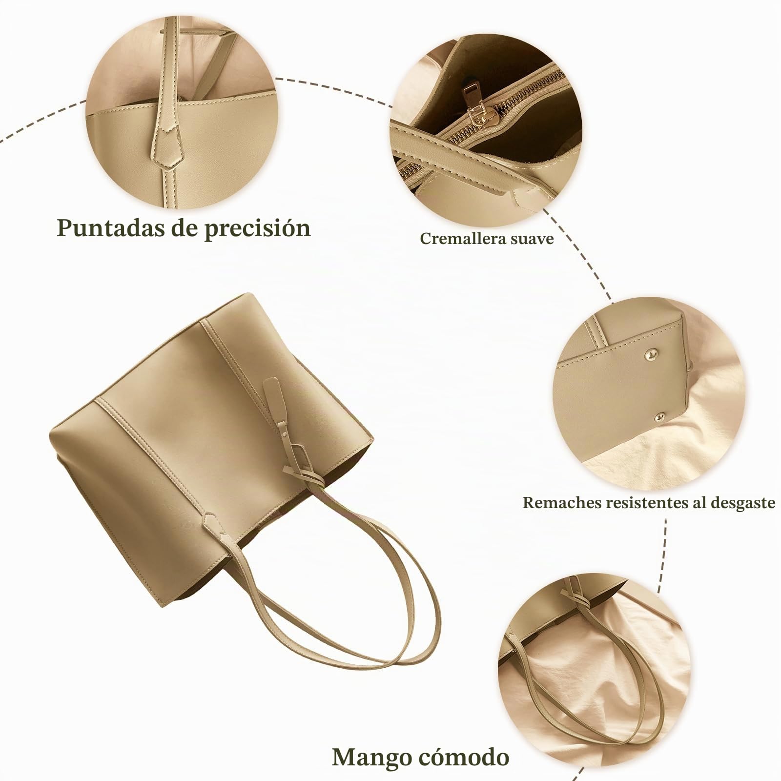 Bolsos de Mujer Grande Bolso Tote Bolsa de Hombro de Moda Señora PU Cuero Bolso Shopper para Escuela Trabajo Viaje Compras Blanco