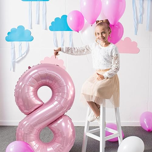Miniatura 5 de Globo de números grandes color rosa de 40 pulgadas del 0 al 9, globo gigante de aluminio con números 0 para fiesta de cumpleaños, boda, despedida de