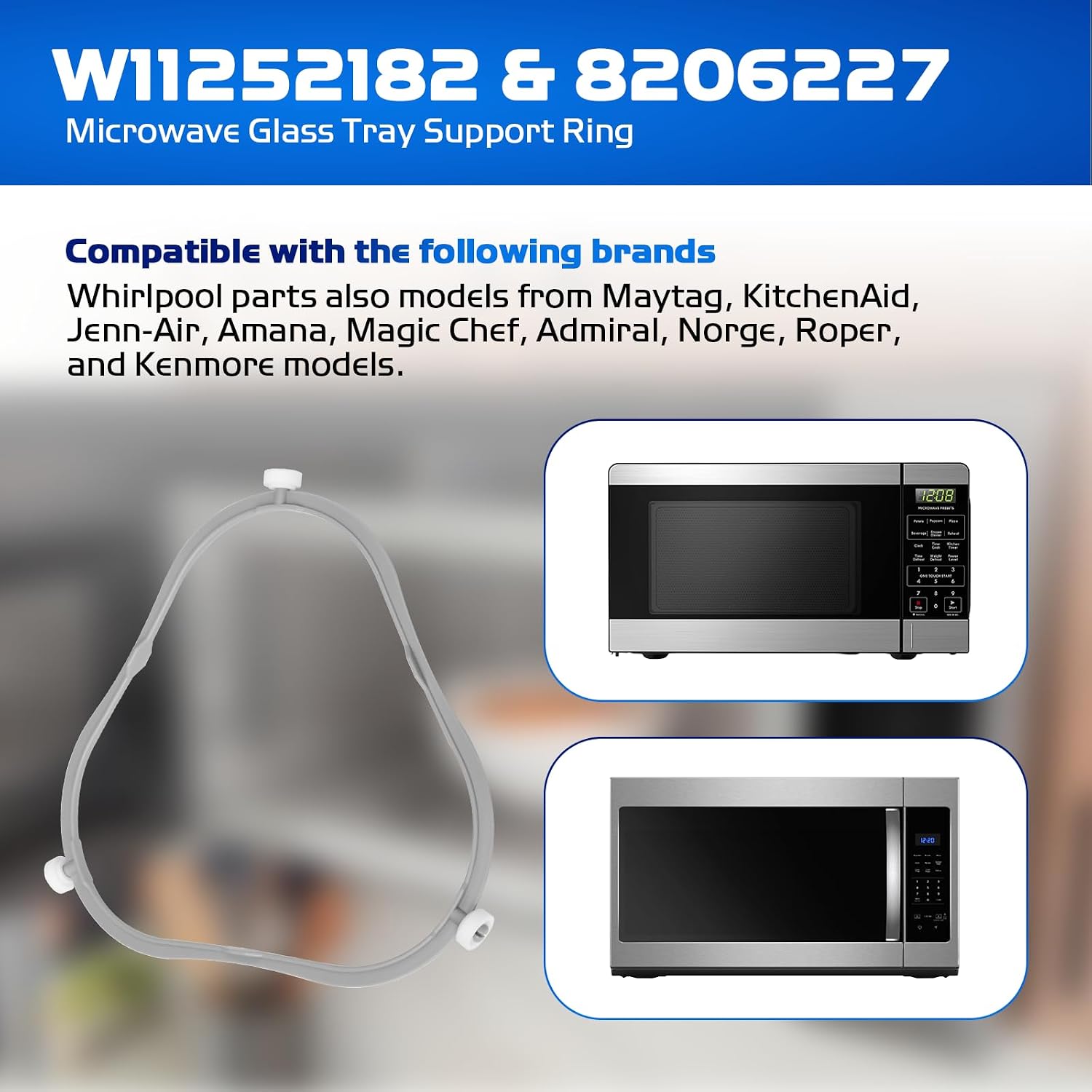 W11252182 8206227 Microwave Turntable Support Ring, for Whirlpool Microwave Parts, Glass Tray Support Compatible Amana Kenmore Oven Replacement W10435114 PS12584163 W10654906 Microwave Plate Support
